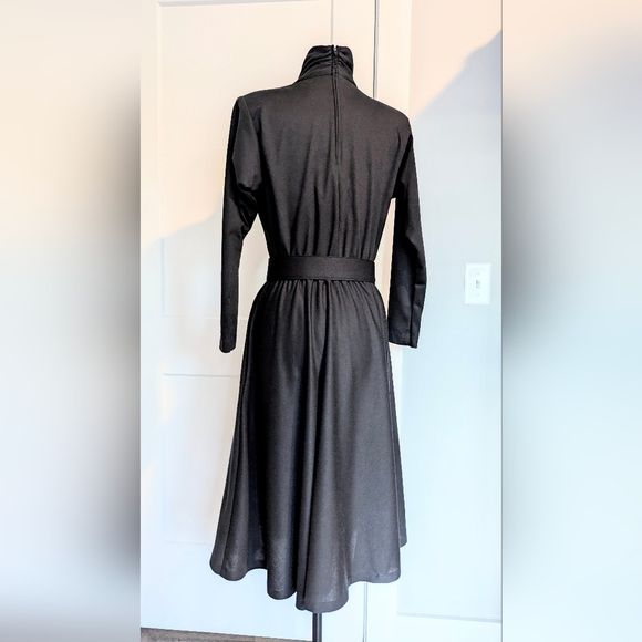 Vintage Sunshine Starshine Womens Dress Size 10P Black High Neck Flared Belted - Picture 2 of 7